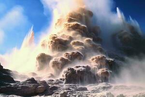 A majestic mountain surrounded by a mystical mist AI Generated photo