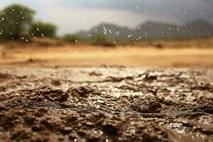 A muddy field with trees in the background AI Generated photo