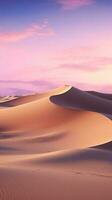 A stunning desert landscape with vibrant pink sky and sand dunes stretching as far as the eye can see AI Generated photo