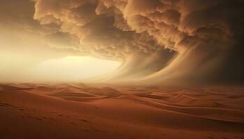 A massive storm cloud looming over a barren desert landscape AI Generated photo
