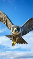 un majestuoso pájaro altísimo mediante un vibrante azul cielo ai generado foto