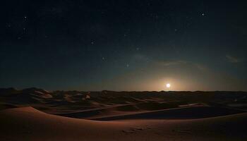 un lleno Luna esclarecedor un Desierto paisaje ai generado foto