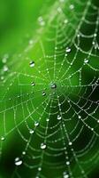 un araña web adornado con brillante agua gotas ai generado foto