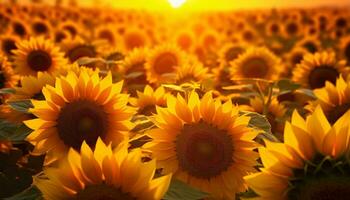 A beautiful sunset over a field of vibrant sunflowers AI Generated photo