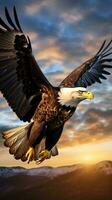 A majestic bald eagle soaring through the sky with wings outstretched AI Generated photo