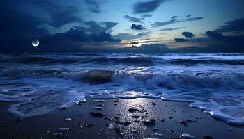 A stunning moonset over the peaceful ocean waves AI Generated photo