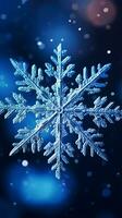 A delicate snowflake on a vibrant blue background AI Generated photo