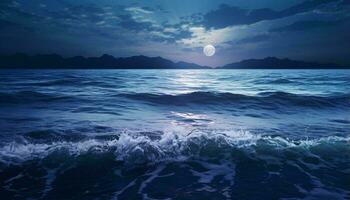 un sereno de luna noche reflejando en un tranquilo cuerpo de agua ai generado foto