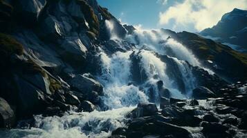 A majestic mountain with cascading waterfalls AI Generated photo