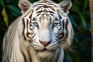 A majestic white tiger with piercing blue eyes AI Generated photo