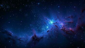 A mesmerizing cosmic landscape filled with vibrant blue and purple hues and countless shining stars AI Generated photo