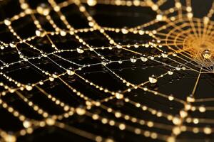 A intricate spider web on a dark background AI Generated photo