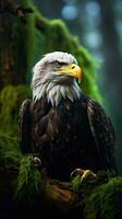 un majestuoso calvo águila encaramado en un árbol rama ai generado foto
