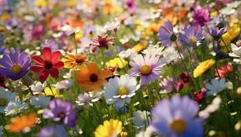 un vibrante y vistoso campo de flores ai generado foto