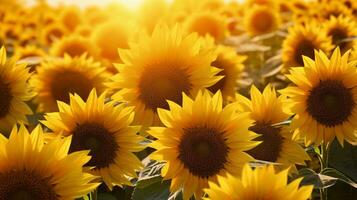 A sunflower field with radiant sunlight AI Generated photo