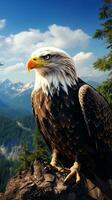 A majestic bald eagle perched on a rock AI Generated photo