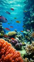 un vistoso coral arrecife rebosante con un diverso colegio de pescado ai generado foto