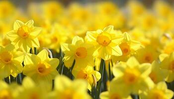 A vibrant field of yellow daffodils in full bloom AI Generated photo