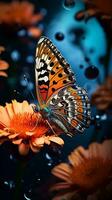 A vibrant butterfly perched on a delicate flower AI Generated photo