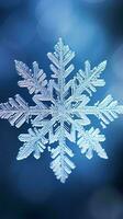 A beautiful snowflake on a vibrant blue background AI Generated photo