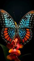 un vibrante mariposa encaramado en un vistoso flor ai generado foto