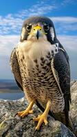 A majestic bird of prey perched on a rugged rock AI Generated photo