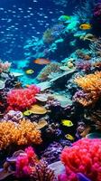 A vibrant underwater world with a diverse array of colorful fish in a large aquarium AI Generated photo