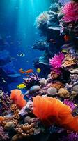 A vibrant coral reef teeming with diverse species of fish AI Generated photo