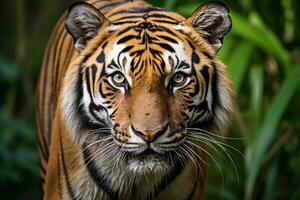 un majestuoso Tigre en sus natural habitat ai generado foto