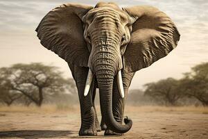 un majestuoso elefante vagante mediante un rústico paisaje ai generado foto