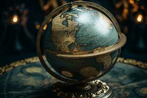 A globe on a stand with candles in the background AI Generated photo
