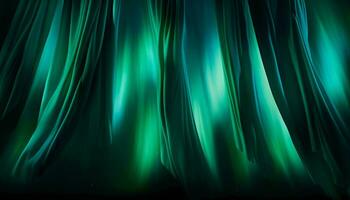 A green curtain with the mesmerizing aurora lights illuminating the background AI Generated photo