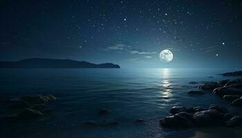 A serene moonlit night reflecting on calm waters AI Generated photo