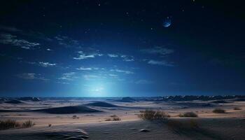 un sereno noche cielo con un radiante lleno Luna y centelleo estrellas ai generado foto