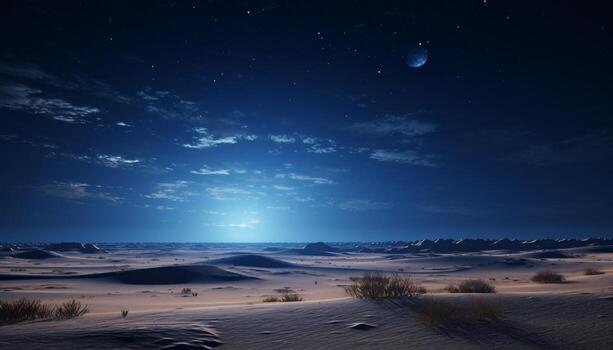 un sereno noche cielo con un radiante lleno Luna y centelleo estrellas ai generado foto