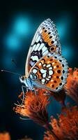 A vibrant butterfly perched delicately on a colorful flower AI Generated photo