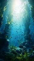 un vibrante submarino ecosistema lleno con un diverso formación de pescado especies ai generado foto