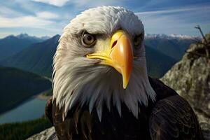 un calvo águila con un amarillo pico ai generado foto