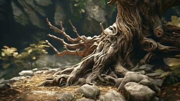 un árbol tocón con un grande raíces ai generado foto