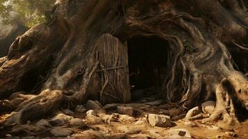 un cueva con un grande apertura ai generado foto