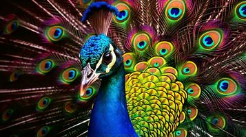 a peacock with its feathers spread AI Generated photo