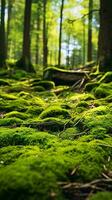 a forest with moss and trees AI Generated photo