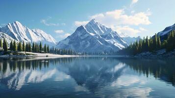 Maligne Lake with a mountain in the background AI Generated photo