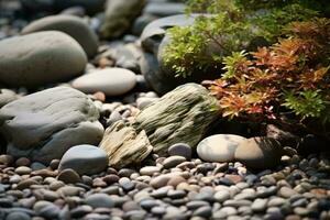 a group of rocks and plants AI Generated photo