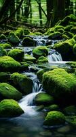 a stream of water with rocks and plants around it AI Generated photo