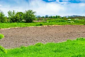 Photography on theme big empty farm field for organic harvest photo