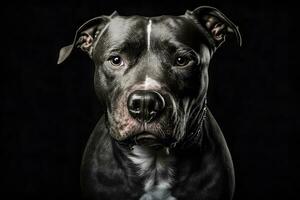 Pitbull dog portrait on black background. Neural network AI generated photo