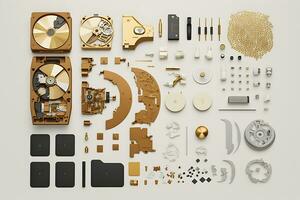Clockwork spare parts. Metal gear, cogwheels. Neural network AI generated photo