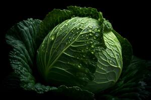 Cabbage on a black background. Neural network AI generated photo