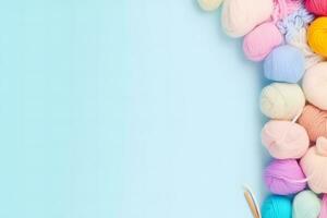 Multi-colored balls of thread for knitting. Neural network AI generated photo